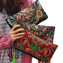 Retro Floral Embroidery Ethnic Style Strap Purse Phone Clutches Handbag NEW - £11.80 GBP