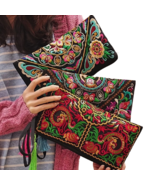 Retro Floral Embroidery Ethnic Style Strap Purse Phone Clutches Handbag NEW - £11.80 GBP