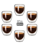6pcs 80ml Double Wall Glass Cups Cute Coffee Tea Mugs for Hot &amp; Cold Dri... - $43.48