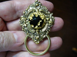#E-727) Black gold Czech 1940s glass Eyeglass Brass pin pendant ID badge... - £15.33 GBP
