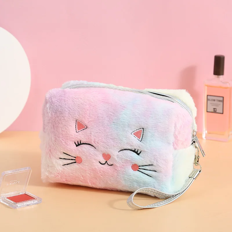 PURDORED 1 Pc Winter Warm  Cat Cosmetic Bag Women Plush Makeup Bag Female Beauty - £46.54 GBP