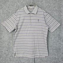 Peter Millar Shirt Men Medium Gray Purple Stripes Polo, Golf, Performance, Logo - £16.58 GBP