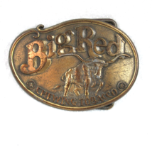 Vintage 1970s Big Red Chewing Tobacco Belt Buckle Metal Bull Advertisment - £11.78 GBP