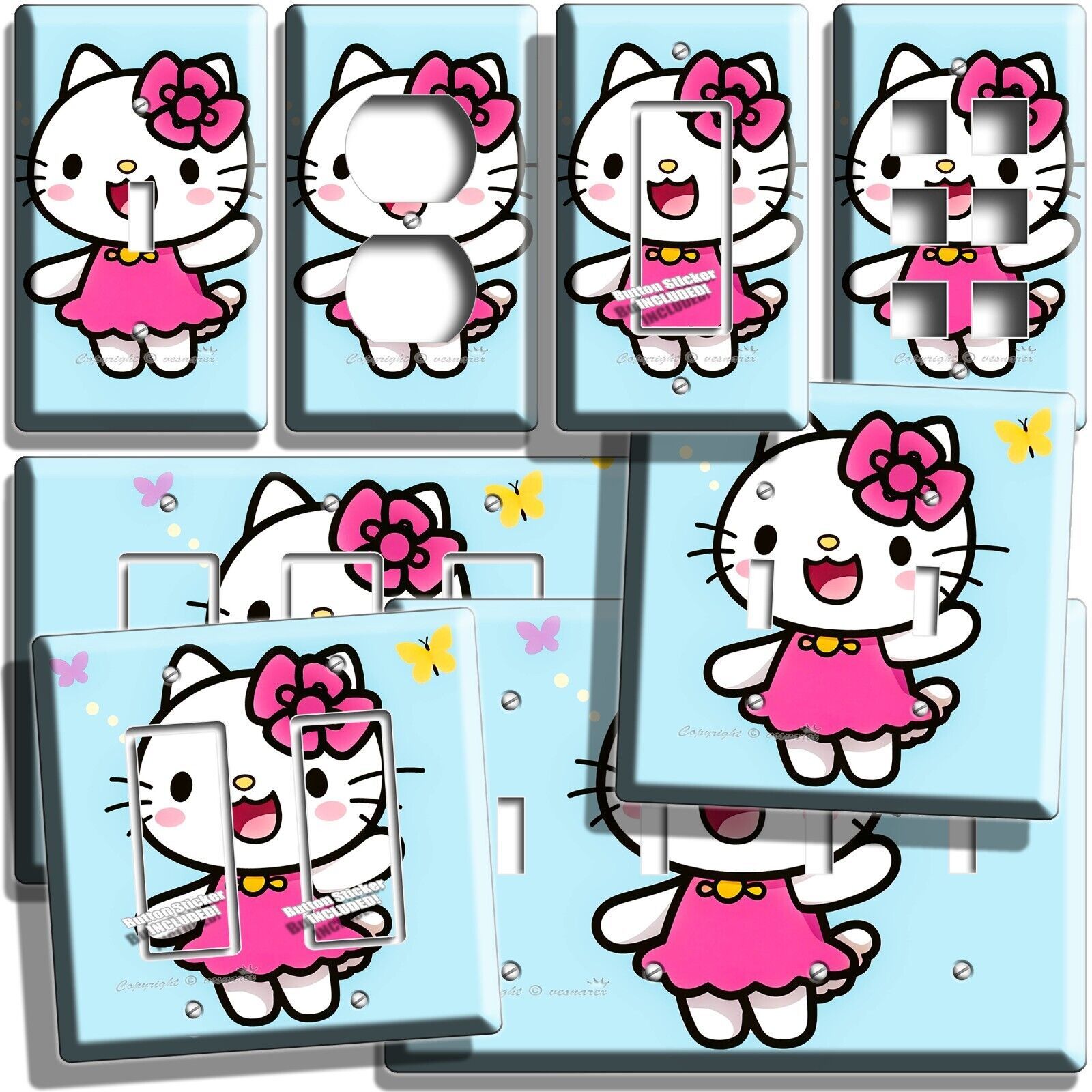 CUTE CAT HELLO KITTY INSPIRED LIGHT SWITCH OUTLET WALL PLATE BABY ROOM ART DECOR