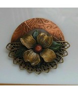 Vintage Enamel Copper Flower Brooch - £14.47 GBP