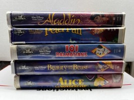 Disney VHS Black Diamond Lot of 5 - Alice Peter Pan Aladdin Beauty &amp; The... - £15.68 GBP