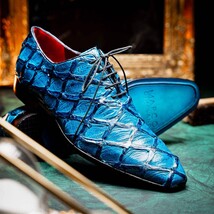 Olivieri Caribbean Genuine Pirarucu Exotic Lace-Up Oxford Blue image 6