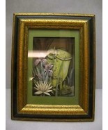 DECORATIVE Frog SHADOW Box MEL MAIER Gold BLACK Frame PINK Flowers CATTA... - £21.88 GBP