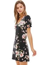Floral V-Neck Puff Sleeves Short Dress - £13.44 GBP
