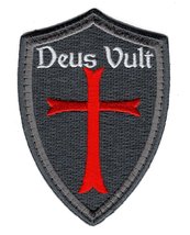 Deus Vult Cross Shield Christian Templar Knight in God Wills Hook Patch - £7.82 GBP