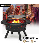 38&quot; Round Fireplace[Fire Pit+Bbq Cooking Grill+Poker]Backyard Wood Burni... - £193.95 GBP