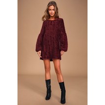 NWT Womens Size Large Lulus Burgundy Eyelash Knit Sweater A-Line Mini Dress - £20.12 GBP