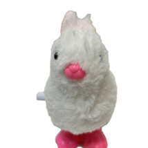 Vintage White Pink Wind Up Hopping Easter Bunny Figure Decoration Works 4.5&quot; - £6.77 GBP
