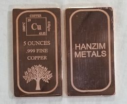 5 oz x 1 Pcs, Copper Bullion Bar .999 Fine, Pure copper Polished Finish - $28.72