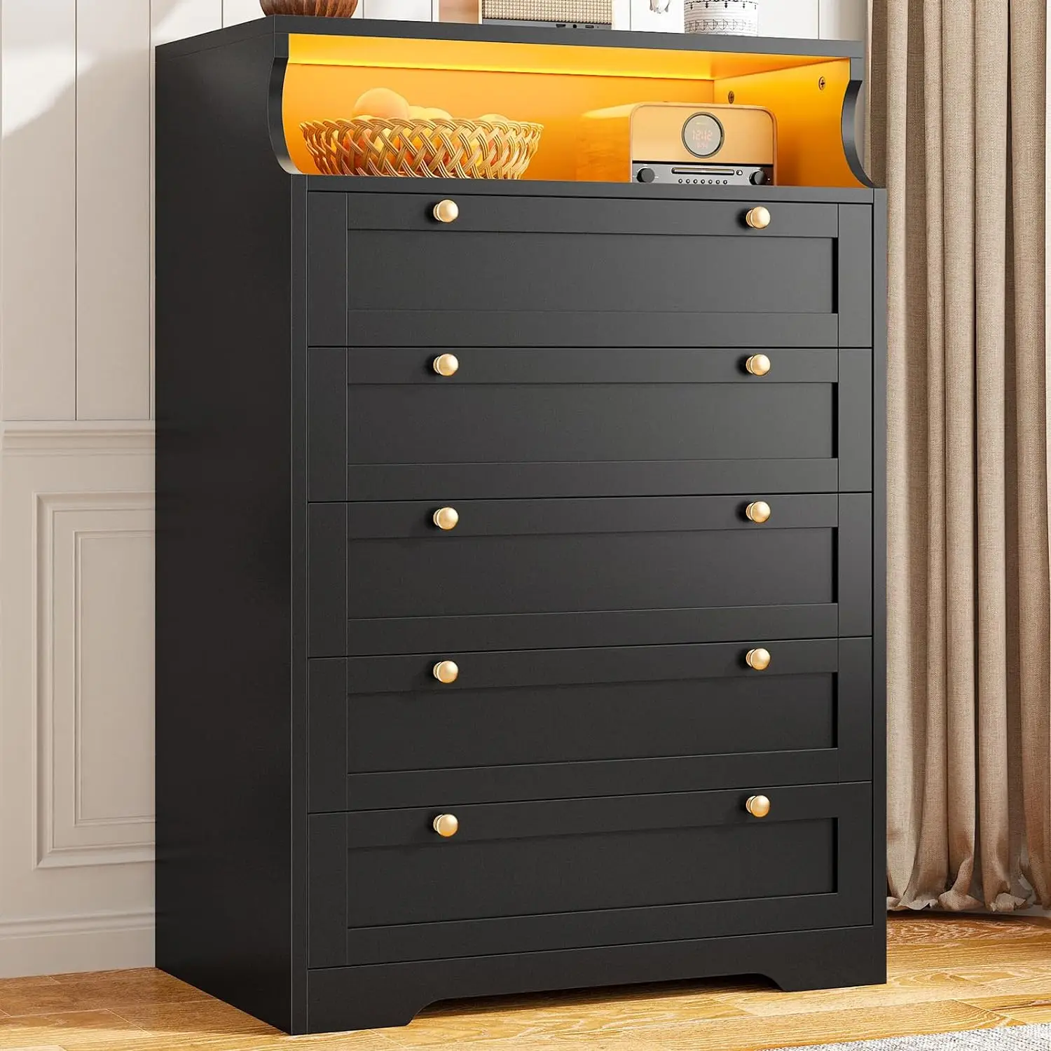 Dresser for Bedroom with LED, Bedroom Dressers &amp; Chests of Drawers, Tall... - £203.76 GBP