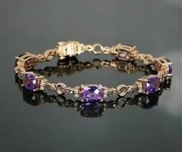 6Ct Cushion Cut Lab Created Amethyst Wedding Women Bracelet 14K Rose Gold Plated - £343.71 GBP