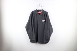 Vintage 90s Mens Large Faded Detroit Red Wings Hockey V-Neck Fleece Sweater Gray - $49.45