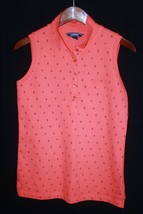 Lands End Women&#39;s Sleeveless Mesh Polo Print Coral Bliss Deep Sea Anchor... - £14.11 GBP