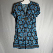 NY Collection Women&#39;s  Short Sleeve Teal/Black Casual Tunic Top Size  L - £14.87 GBP