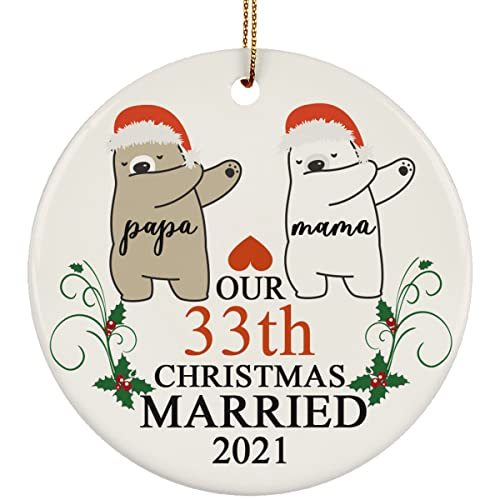 hdhshop24 Our 33 Years Bear Couple Dabbing Circle Ornament 33th Wedding Annivers