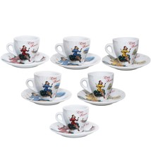 Porcelain Espresso Cups and Saucers, Vespa Scene Design, 3 Oz, Set of 6 - $52.42