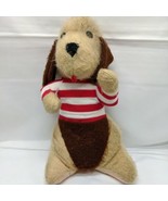 Vintage Red And White Striped Light Brown Puppy Dog With Tongue Out Plush  - $26.73