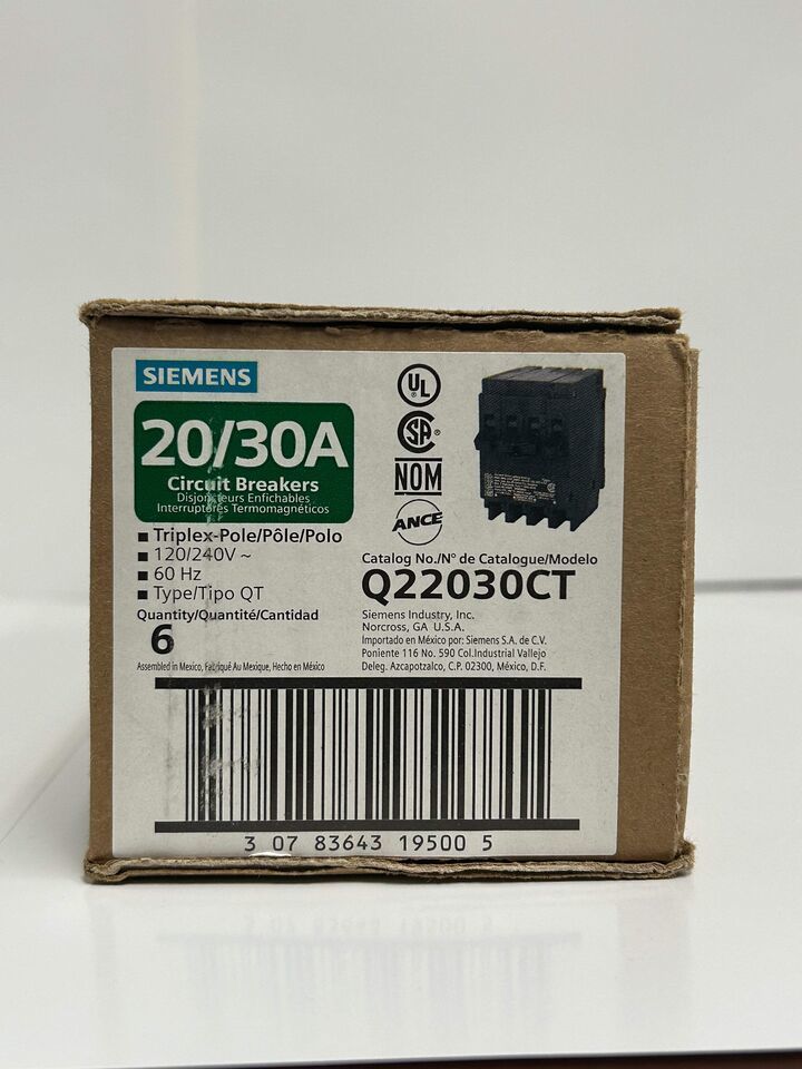 SIEMENS Q22030CT Circuit Breaker TRIPLEX 20/30Amp 120/240V 60Hz QT (6 Pk) - $210.38