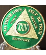 24 Year AA Medallion Green Gold Plated Alcoholics Anonymous Sobriety Chi... - $20.39