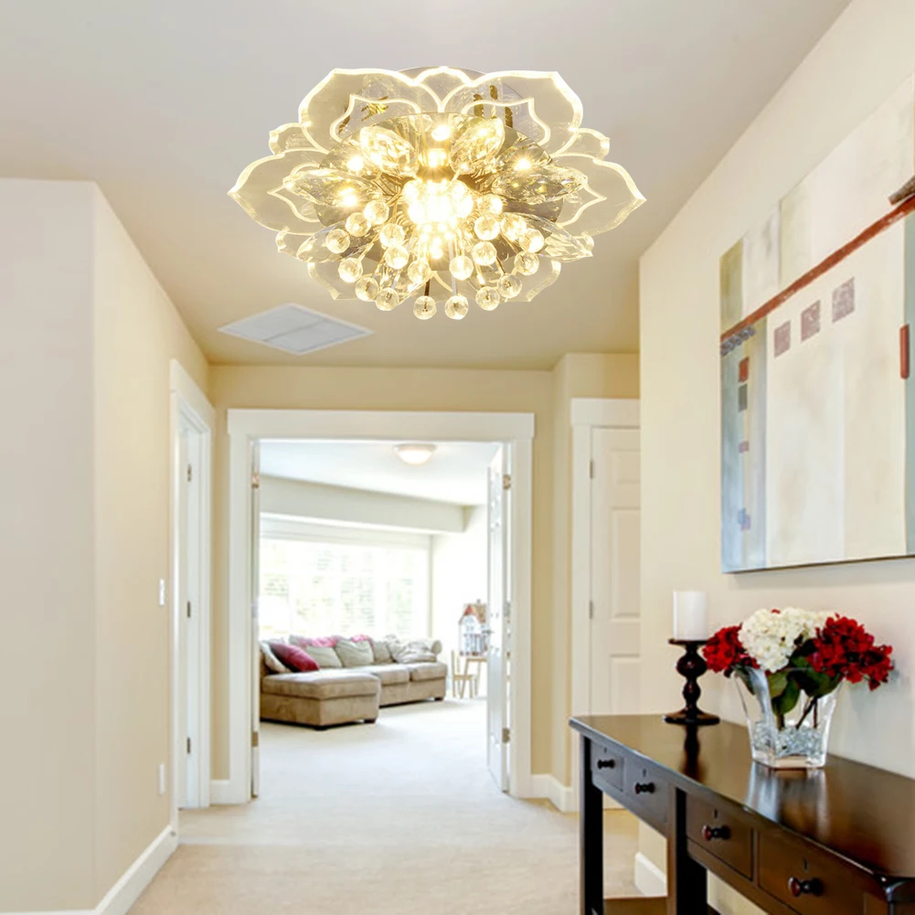 Modern 9W LED Crystal Chandelier Pendant Flower Shape Lamp Hallway Decor... - $37.77+