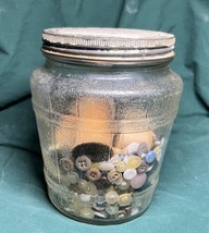 Vintage Jar of Old Buttons and Old Thread Wood Spools - $12.00