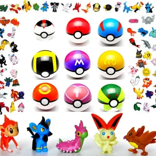Pokemon 9Pcs PokBalls+ 24pcs figures Free Random Mini Figures Inside Anime - £21.90 GBP