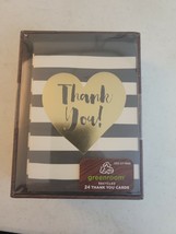 Greenroom &quot;Thank You&quot; Notes (24 count) black white striped Gold heart blank - $18.99