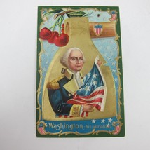 Postcard George Washington Hatchett Cherries Flag Patriotic Embossed Ant... - $9.99