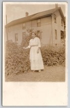 RPPC Edwardian Woman Poses In Yard Real Photo Postcard M21 - £4.70 GBP