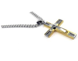 Stainless Steel Cross Pendant 24 inch Cuban Chain in - £51.76 GBP