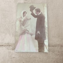 Fancy Dressed Couple Top Hat Cane Fur Vintage Real Photo RPPC Post Card ... - £14.77 GBP