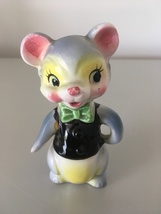 VINTAGE CERAMIC SALT SHAKER - MOUSE WITH GREEN BOW TIE - $7.22