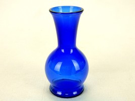Two-Tone Cobalt Blue Bud Vase, Trumpet Neck, Ball Bottom, Footed, Vintage - $19.55