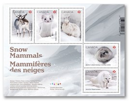 Canada 2021 = Snow Mammals = Arctic Fox, Deer, Rabbit, Lemming = Ss Mnh #3280 - $5.04