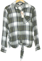 Como Vintage Green Plaid Button Front Shirt Size XS Tie Front Oversized New - £8.45 GBP