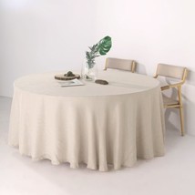 Beige 120&quot;&quot; Round Premium Faux Burlap Polyester Tablecloth Wedding Party Linens  - £34.53 GBP