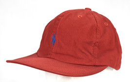 Vintage Polo Ralph Lauren Hat Strap Back Red Blue Pony Made USA Cotton Dad - £41.93 GBP