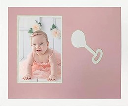 Children&#39;s Pink Baby Girl Rattle Infant White Wood Photo Frame 8x10 Holds 4x6 Ph - £22.85 GBP