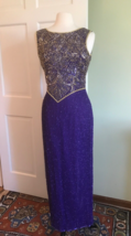 Lawrence Kazar Purple Si Lk , Gold Beaded Long Formal Party Dress Medium - £116.66 GBP