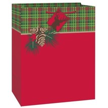 Red Tartan Plaid Large Christmas Gift Bag with Tag 13 x 10 x 5 inches - £3.40 GBP