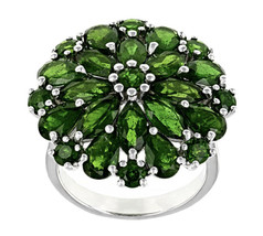 6.34ctw Green Chrome Diopside Rhodium Over Sterling Silver Cluster Ring Size 7 - £78.33 GBP