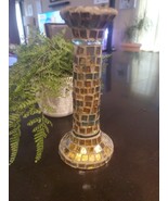 Beautiful Pottery 8” Candlestick Holder Taper Earth Tones Glass Look Cer... - $25.00