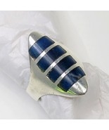 Lapis Inlay Silver Modernist Ring 925 Sterling Vintage Mexico 8 Grams Si... - €67,59 EUR