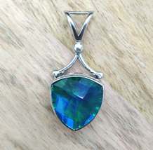 Mystic quartz pendant, Blue crystal necklace, Peacock Quartz Triplet Handmade gi - £39.38 GBP