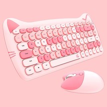 Cute Cat 2.4G Usb Wireless Keyboard And Mouse Combo, Silent Keys, Candy Colors,  - £58.52 GBP